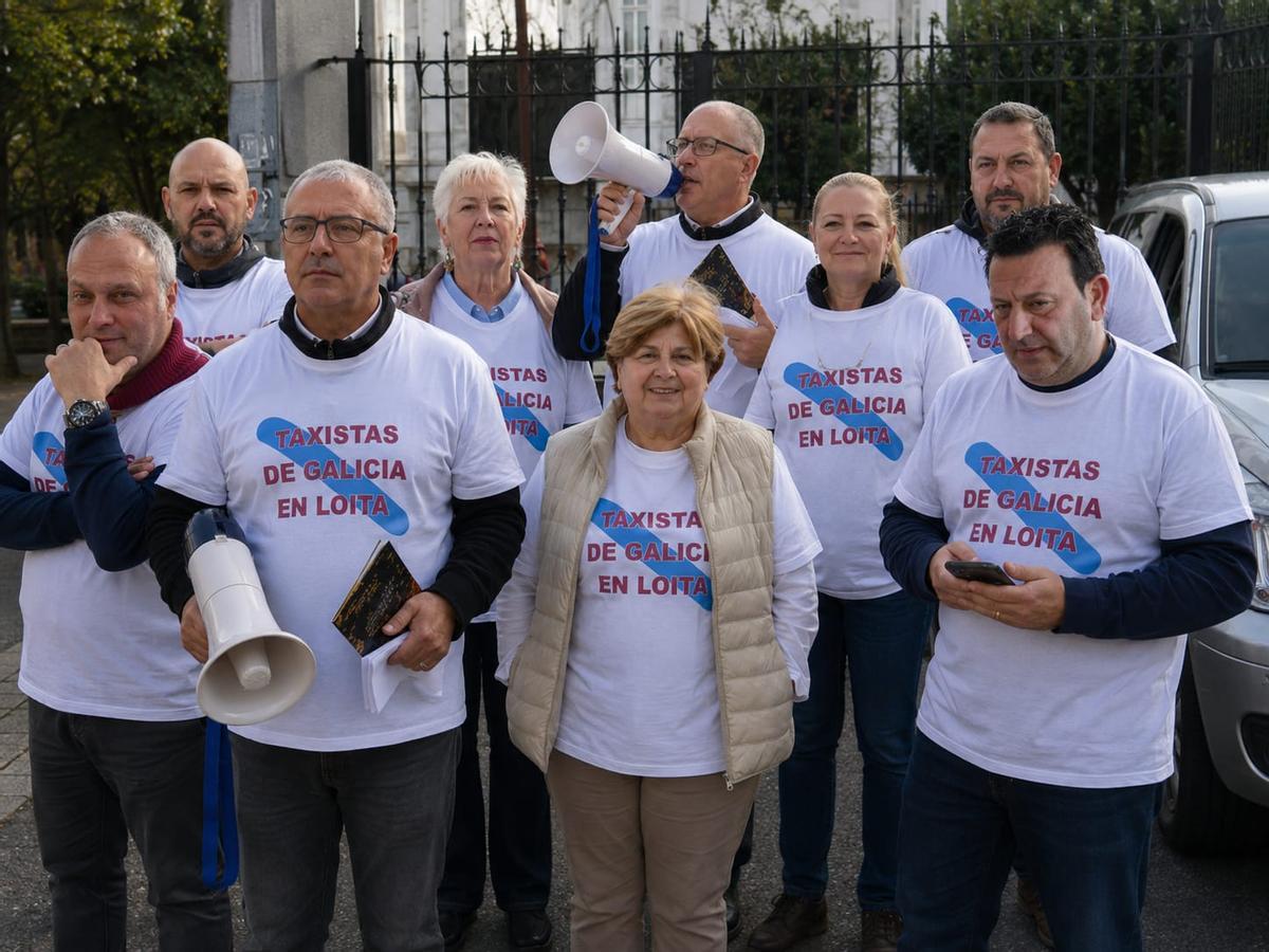 Algunos de los miembros de la nueva asociación de taxistas de Galicia.