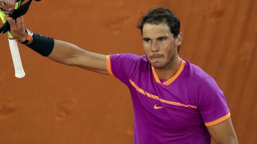 Rafa Nadal celebra su victoria ante Kyrgios en Madrid.