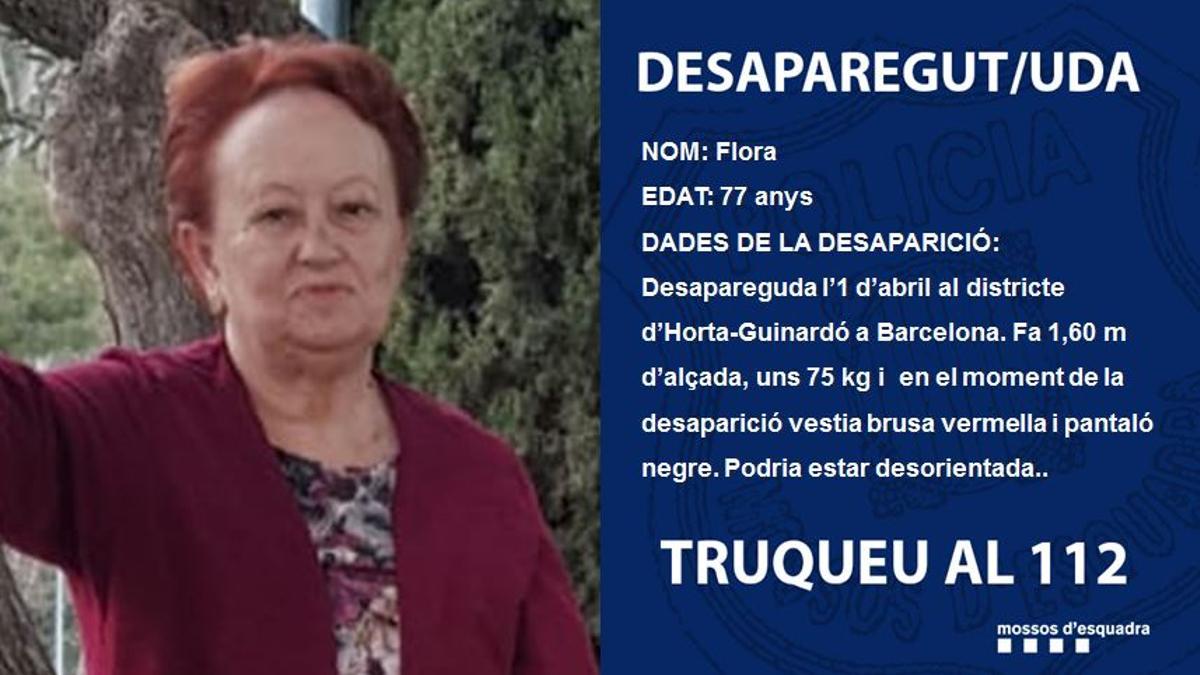 Flora, la mujer desaparecida en Horta-Guinardó