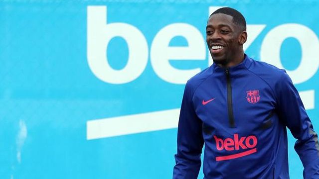 Dembélé durante el entrenamiento previo al partido del PSG