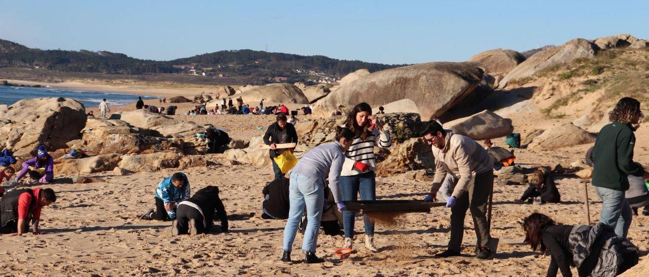 Voluntarios en la playa de O Vilar, en Ribeira.