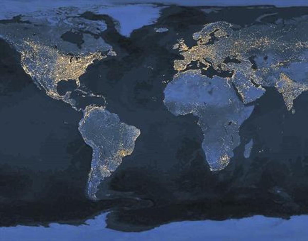 Densitat. La imatge nocturna mostra la concentració de la població a les ciutats