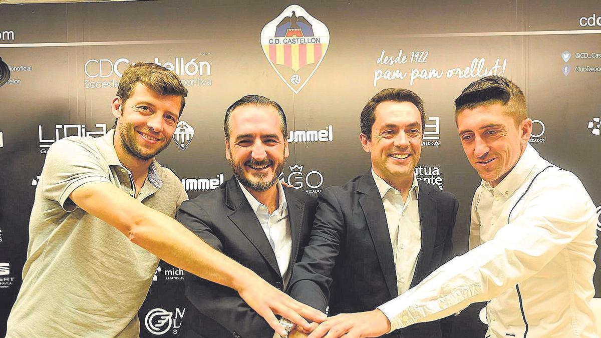 Ángel Dealbert, Vicente Montesinos, Jordi Bruixola y Pablo Hernández, en junio del 2017 cuando accedieron al club.