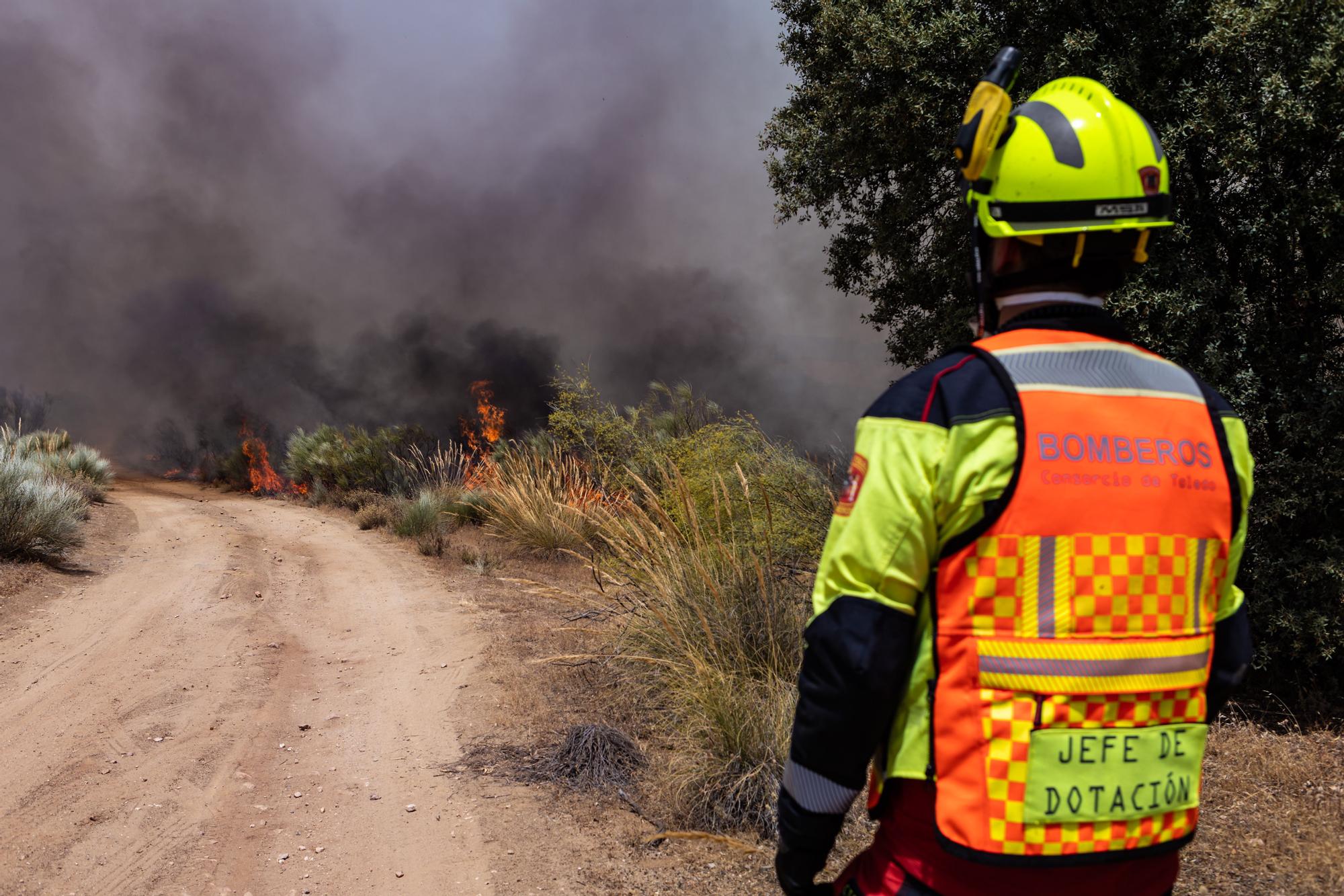 Incendio en los alrededores del parque temático Puy du Fou, en Toledo, este viernes.