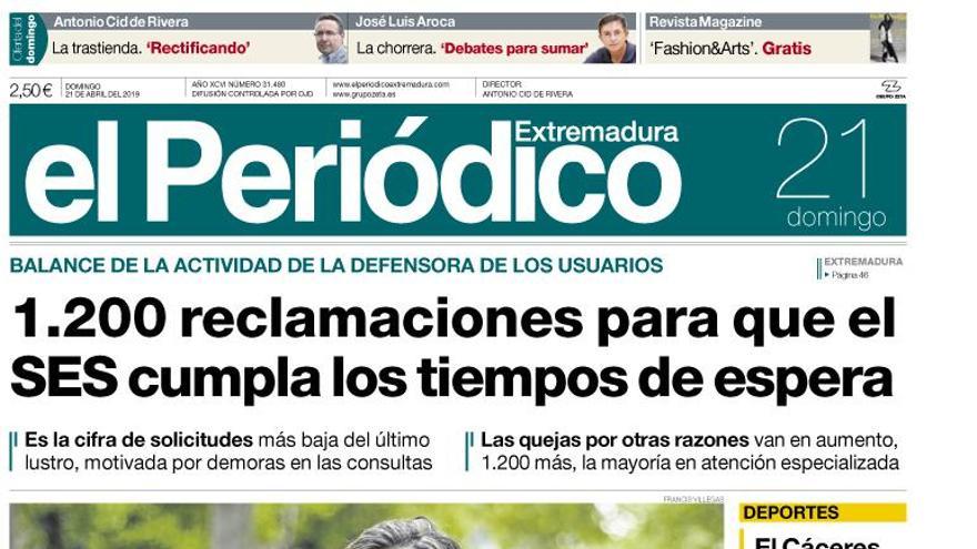 Esta es la portada de EL PERIÓDICO EXTREMADURA correspondiente al día 21 de abril del 2019