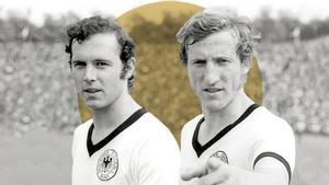 Beckenbauer y Scwarzenbeck, con la selección alemana.