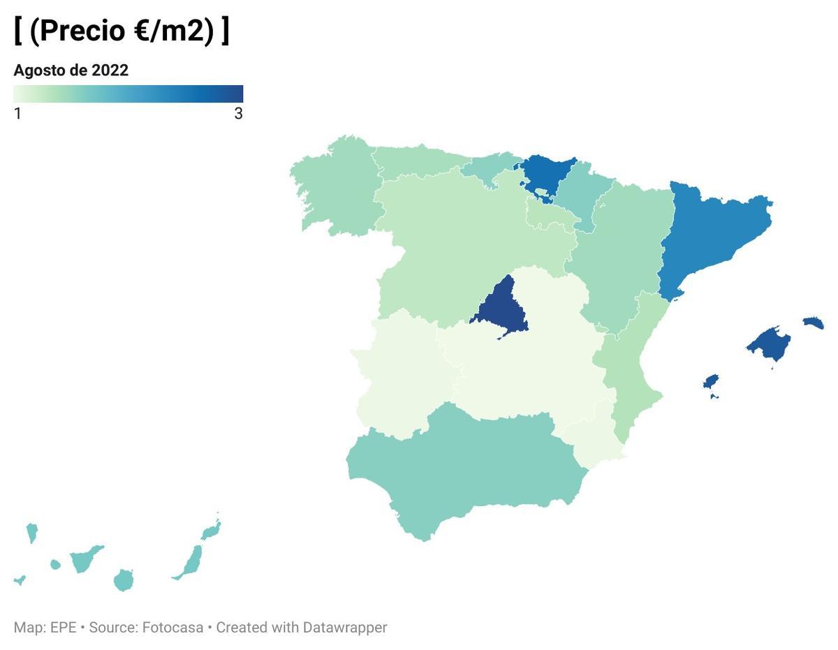 El precio del metro cuadro de suelo en España