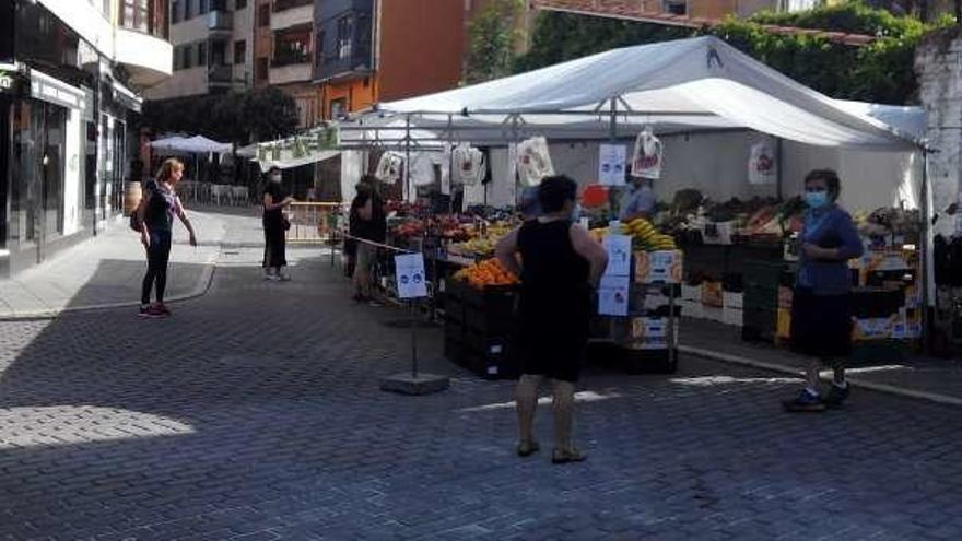 Uno de los quince puestos que se instalaron ayer en el mercado de Laviana.