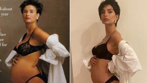 Demi Moore en la imagen de ’Vanity Fair’ y Emili Ratajkowki en su foto de homenaje.