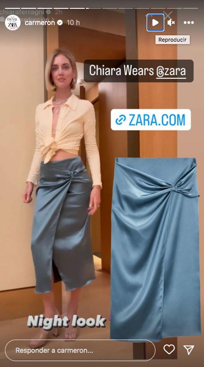Chiara Ferragni con falda de Zara
