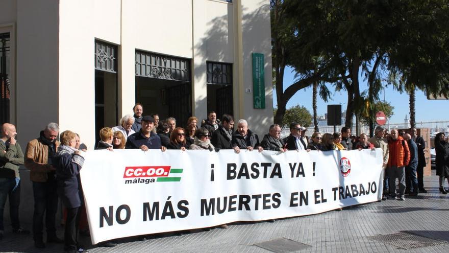 Una manifestación realizada por los sindicatos CCOO y UGT en Málaga este pasado mes de enero con motivo de un accidente laboral mortal.