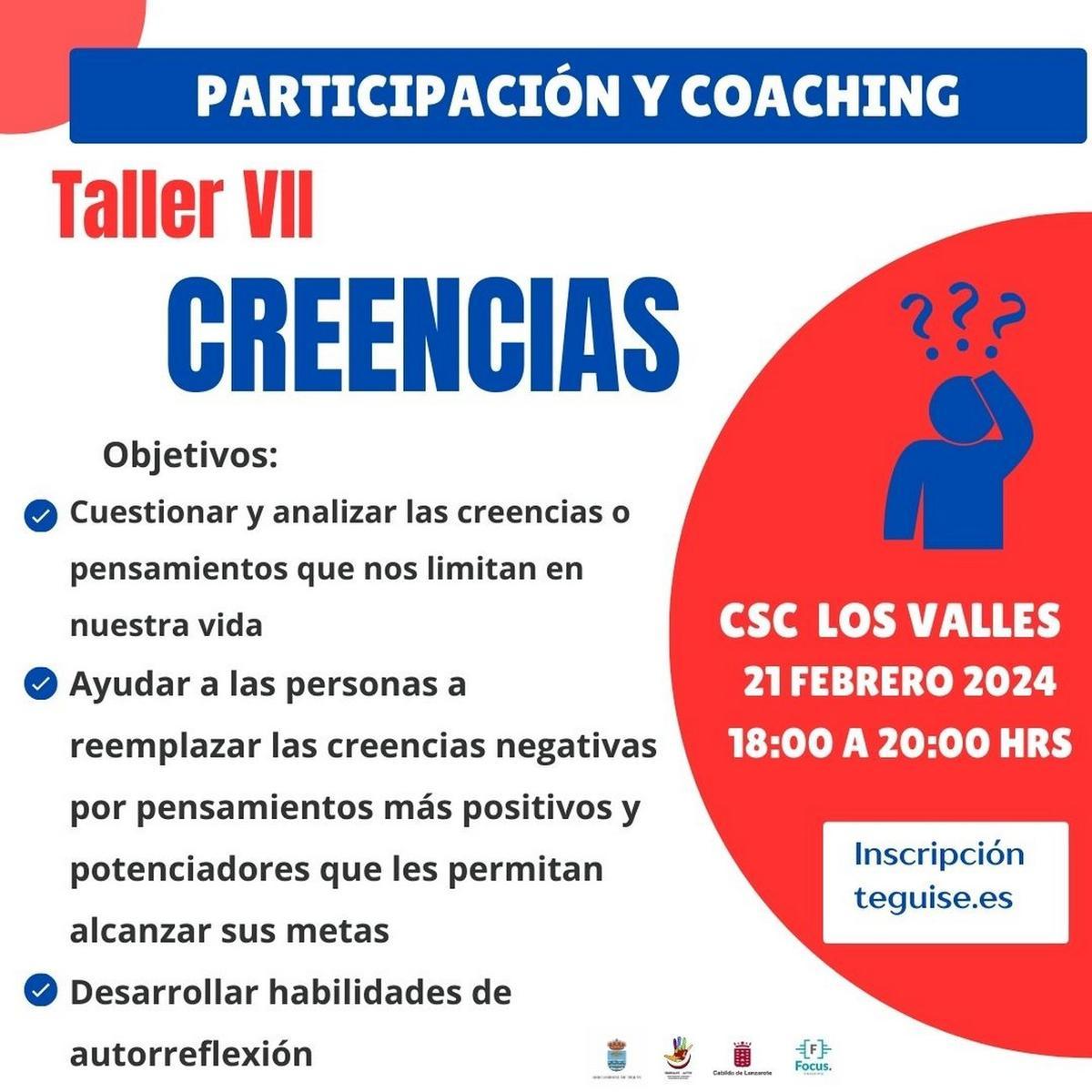 Teguise organiza el taller de coaching 'Creencias' para avanzar en el autoconocimiento.