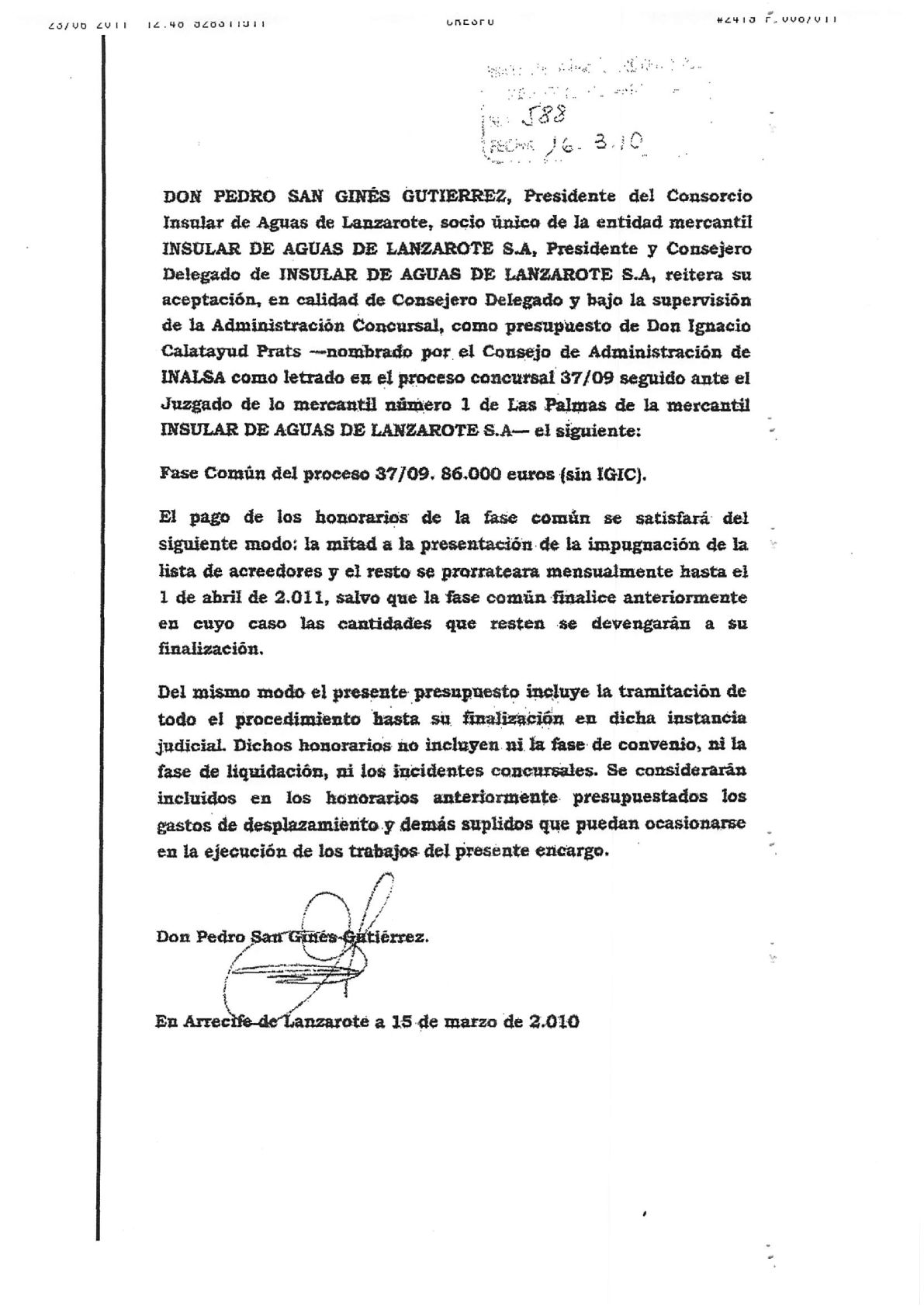 Corujo y San Ginés esgrimen papeles en su enfrentamiento sobre Inalsa