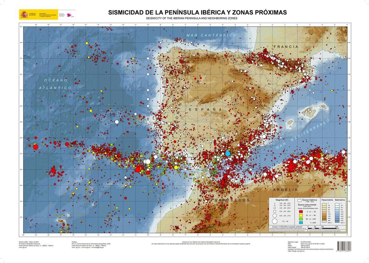 El mapa de sismicidad de la Península Ibérica y proximidades