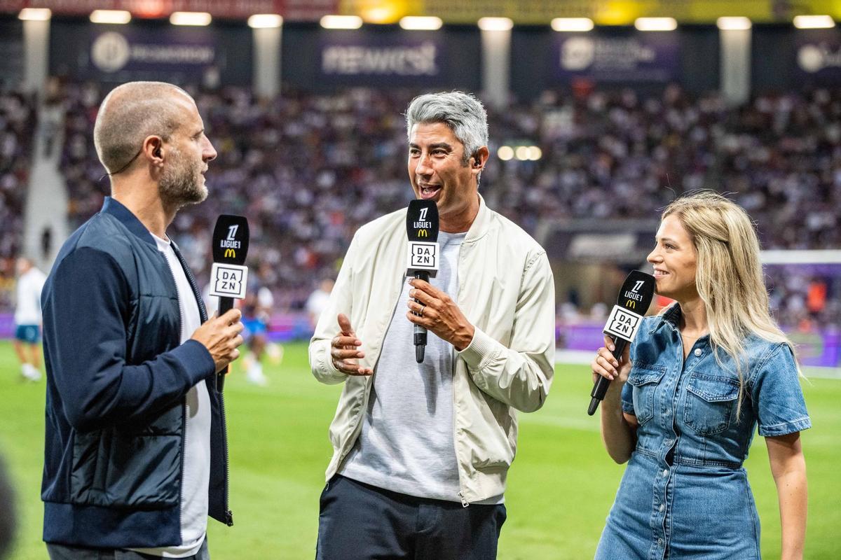 El equipo de DAZN durante un partido de esta temporada en la Ligue 1.