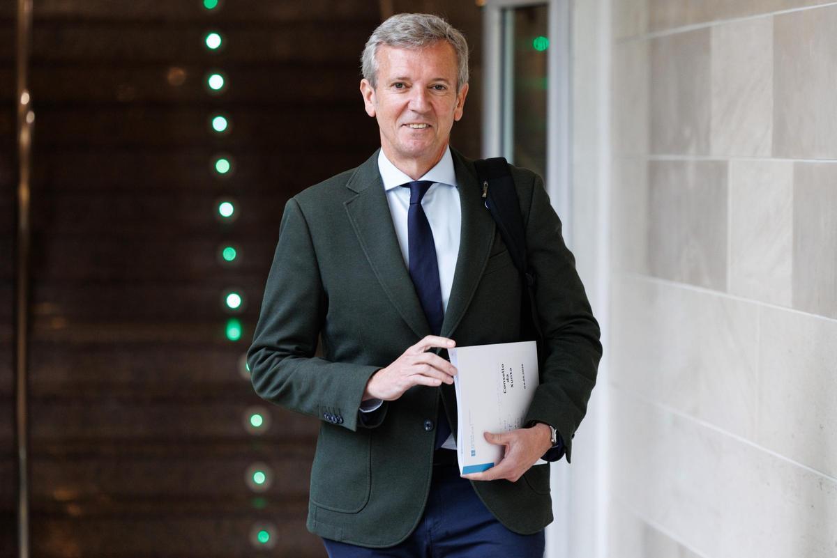 El presidente de la Xunta, Alfonso Rueda, este lunes en San Caetano