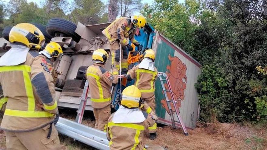 Camió de porcs accidentat a Avinyó