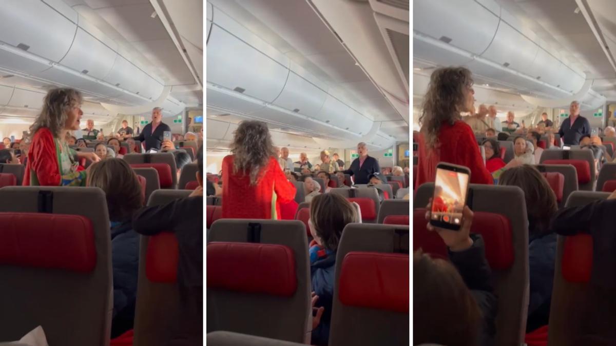 Santa Bárbara bendita" rumbo a México. El Coro Minero de Turón canta en el avión rumbo al festival "Señardá"