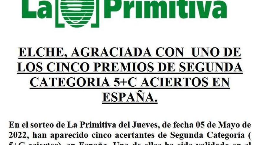 La Primitiva deja casi 40.000 euros en Elche