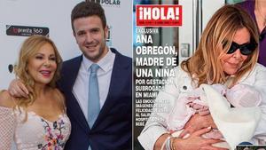 Ana Obregón y su hijo Aless Lequio y, a la derecha, portada de ’Hola’ que anuncia la nueva maternidad de la presentadora.