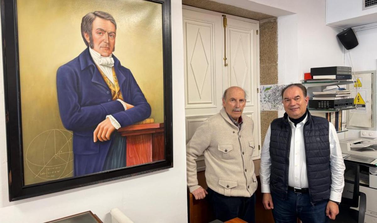 Docobo y Crespo, junto al retrato de Rodríguez.
