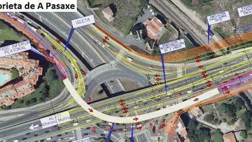 Rotonda de A Pasaxe, donde Fomento prevé otro viaducto.