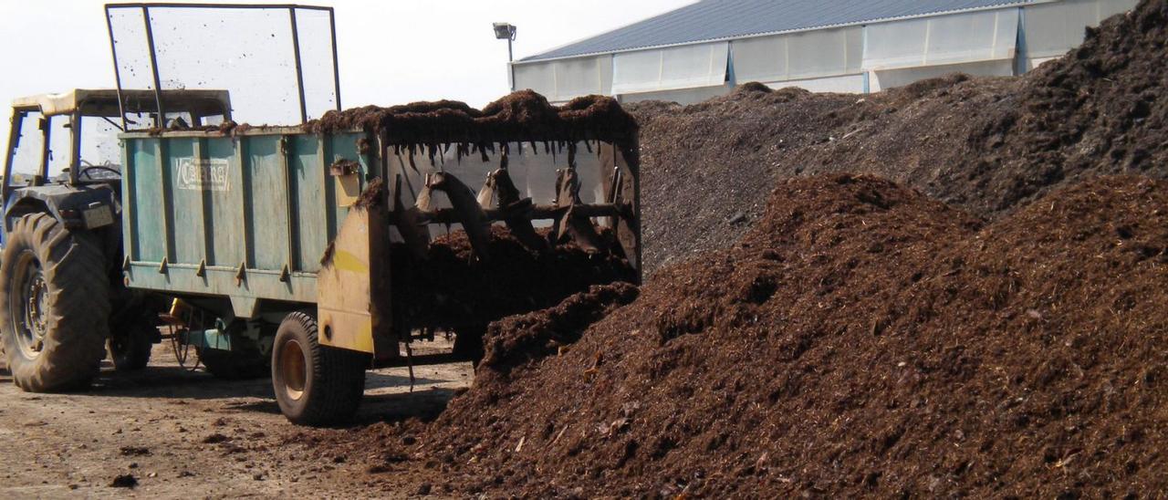 Un tractor recoge el compost de la planta de basuras de Guadassuar, en una imagen reciente. | PERALES IBORRA