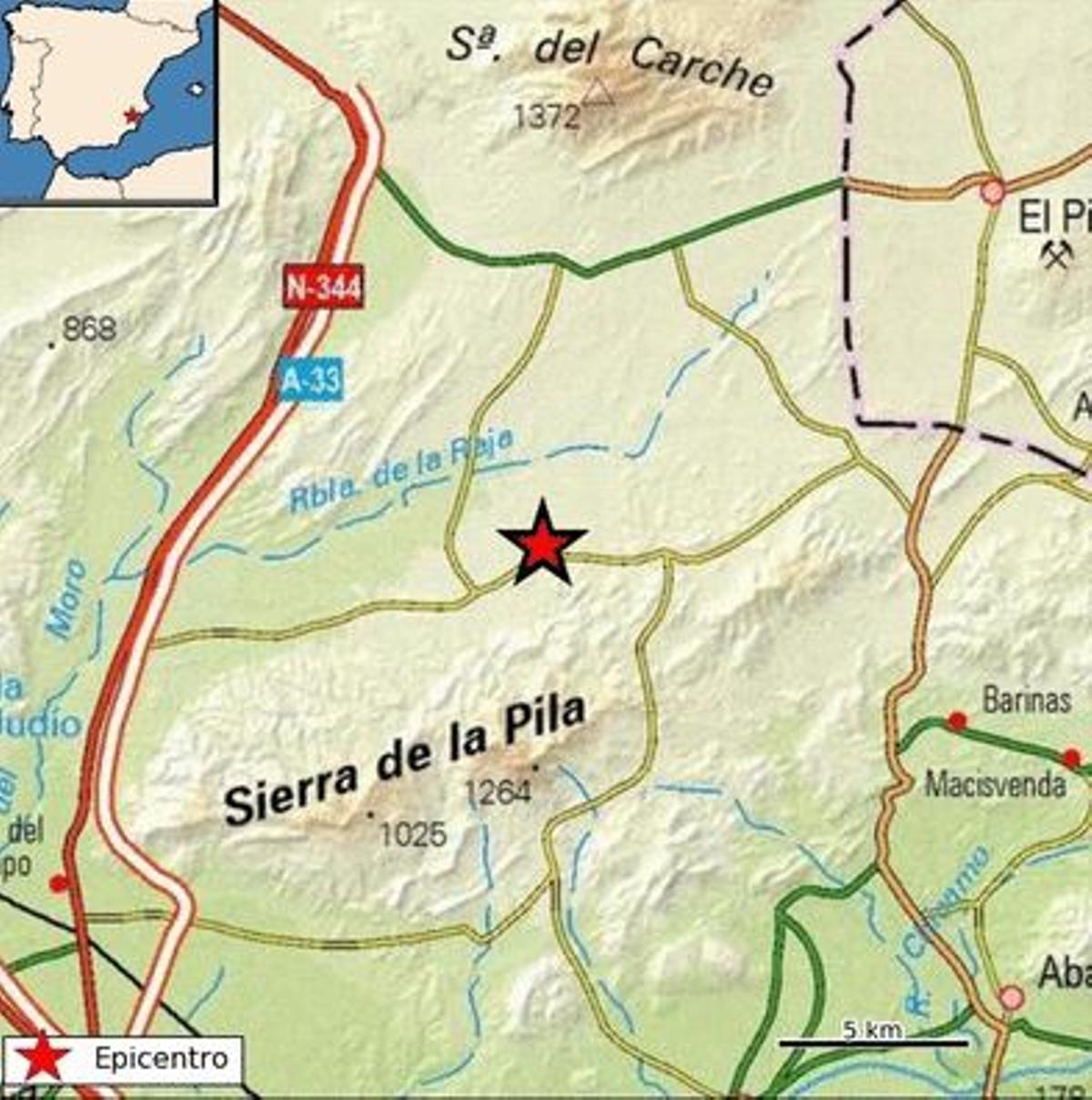 Epicentro del terremoto en Fortuna.