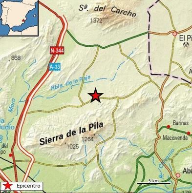 Epicentro del terremoto en Fortuna.