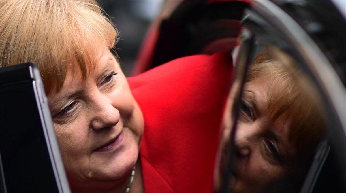 La cancillera Angela Merkel, tras su tradicional comparecencnia de verano en Berlín.