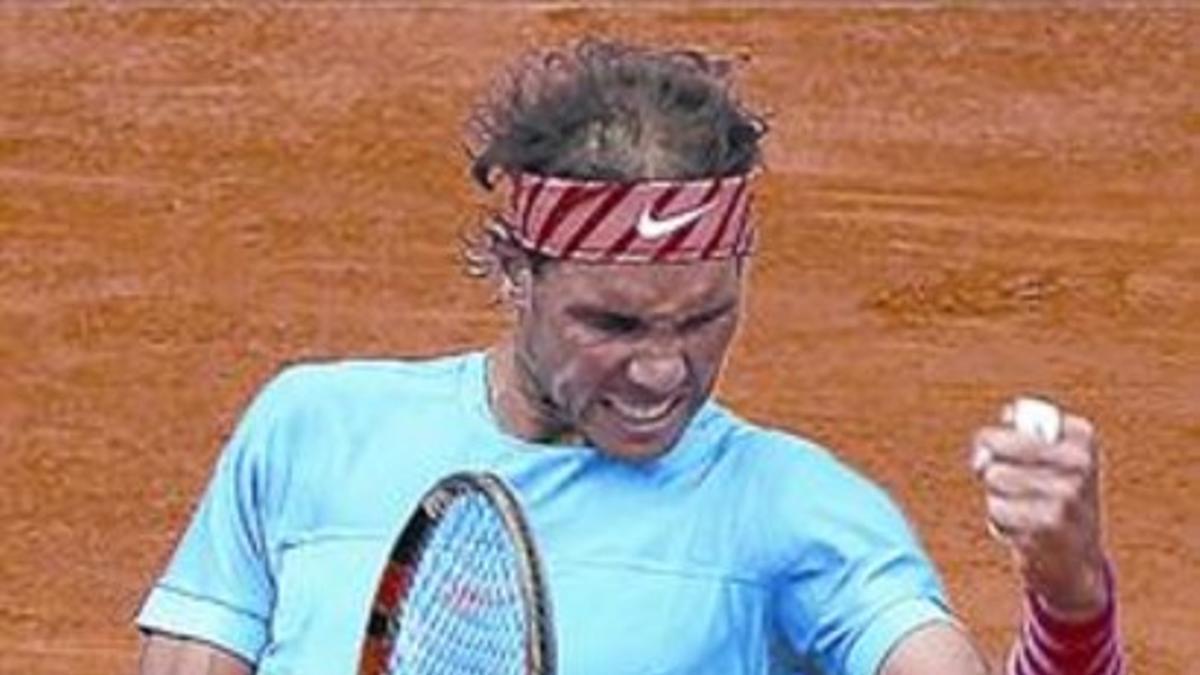 Nadal celebra su primera victoria, ayer.