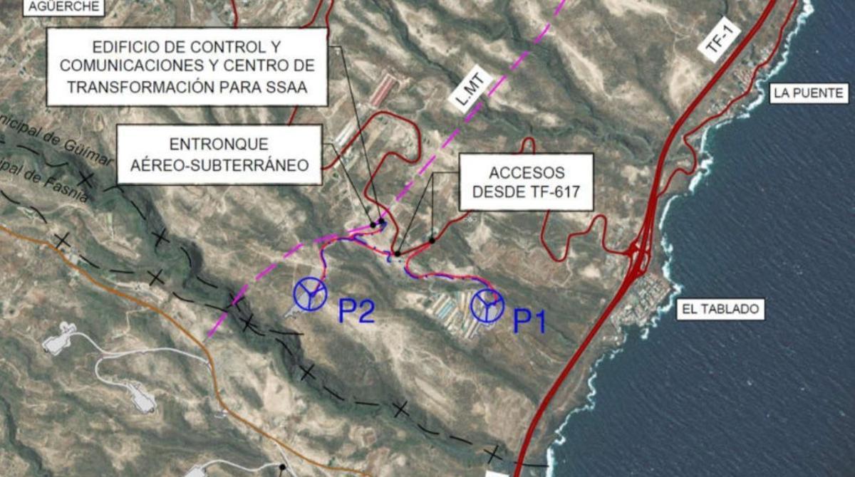 Detalles del emplazamiento y accesos del parque eólico El Pilón II, en Güímar