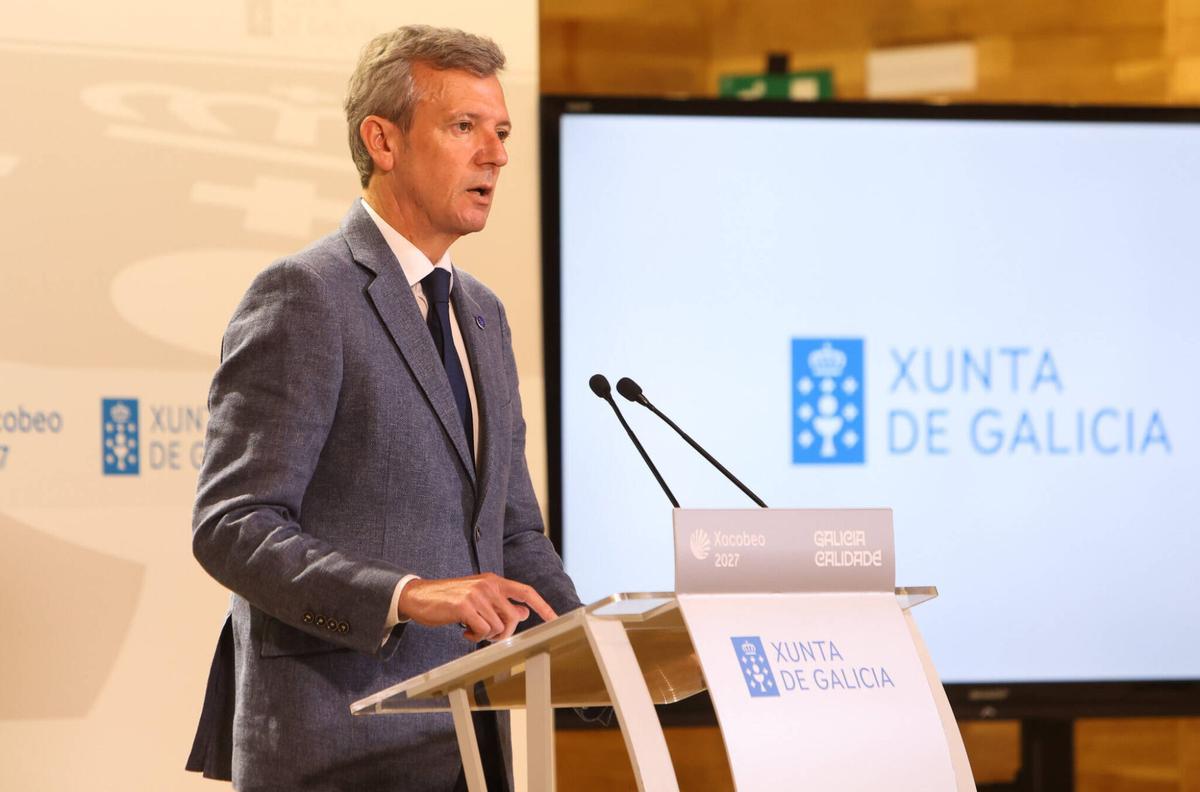 El presidente de la Xunta, Alfonso Rueda, este lunes en rueda de prensa.
