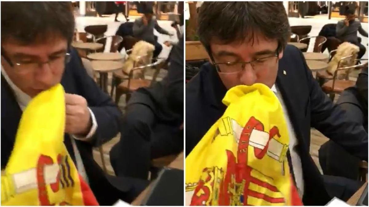 ¿Què fa Puigdemont besant la bandera dEspanya a Copenhaguen?