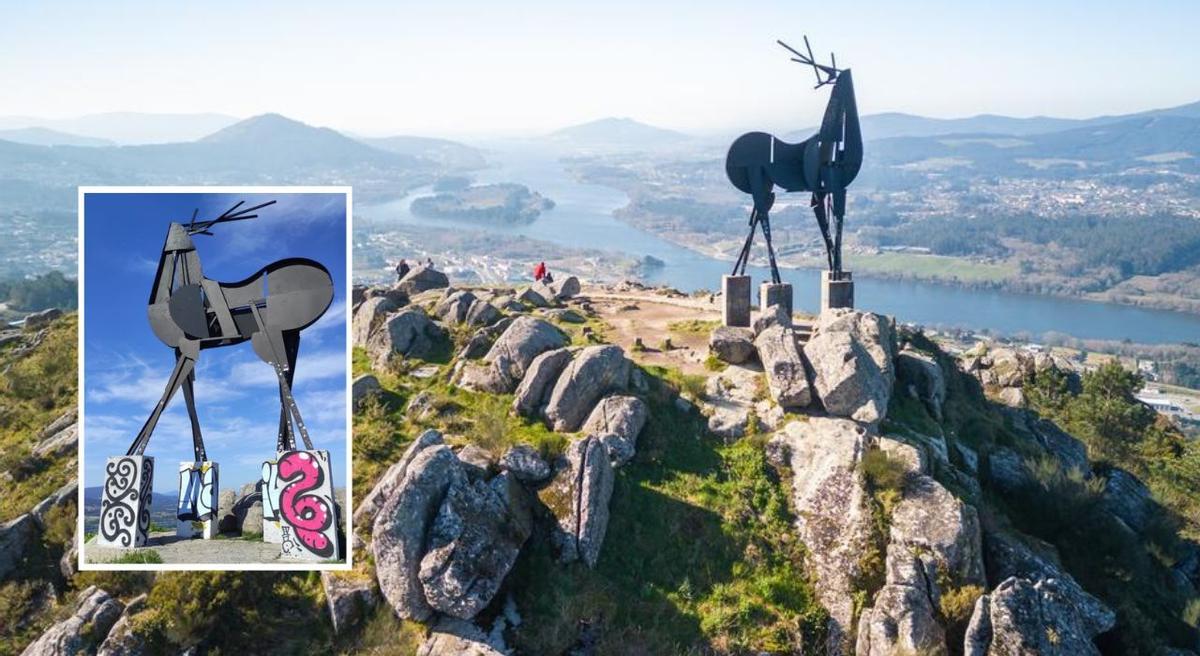 Vista del Mirador do Cervo, en Cerveira, cuya escultura ha sido vandalizada.