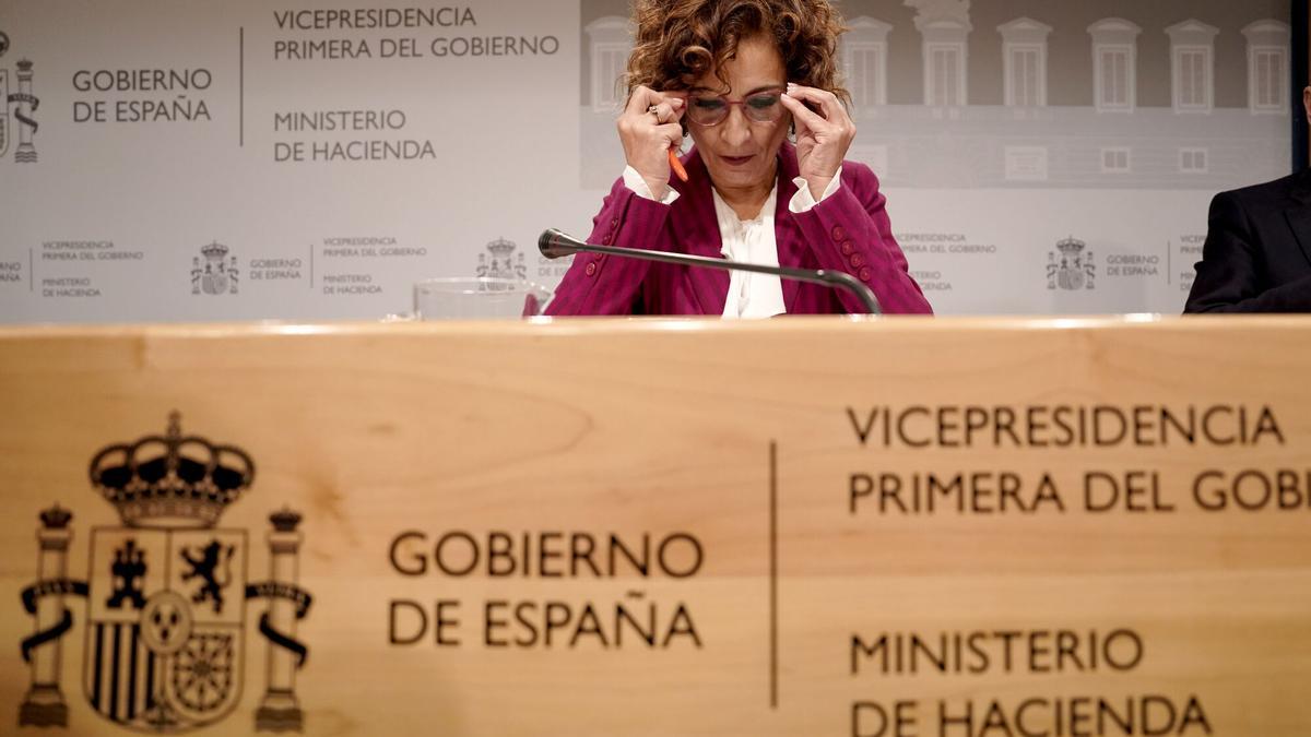 La vicepresidenta primera del Gobierno y ministra de Hacienda, María Jesus Montero, este viernes durante la propuesta del nuevo modelo de financiación autonómica.
