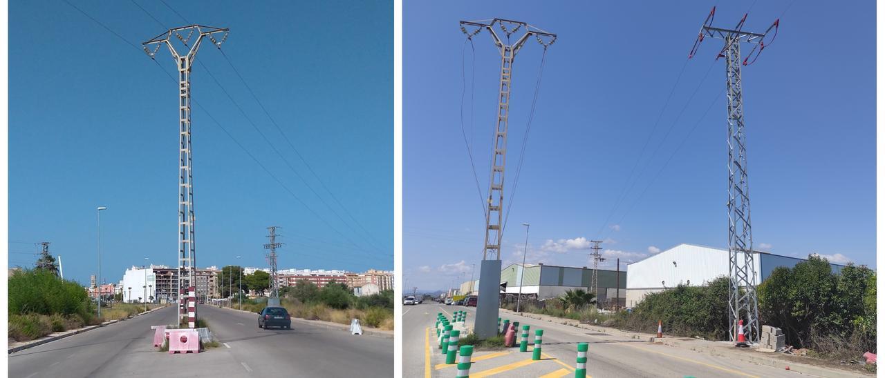 A la izquierda, una imagen del 2018. A la derecha, una foto del pasado viernes, con la torre antigua y la nueva.