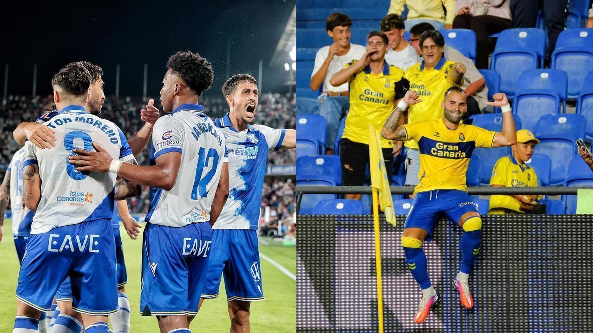 CD Tenerife y UD Las Palmas celebrando una victoria de local esta temporada