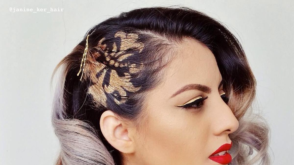 'Hair stencil': Flor metalizada