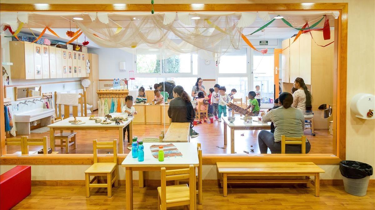 Aula de la ’escola bressol’ Aqüeducte, en el barrio de Ciutat Meridiana de Barcelona, el pasado viernes.