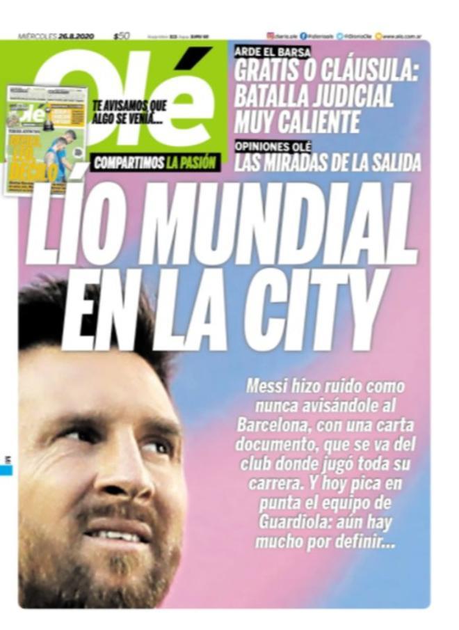 La portada del diario Olé del 26 de agosto