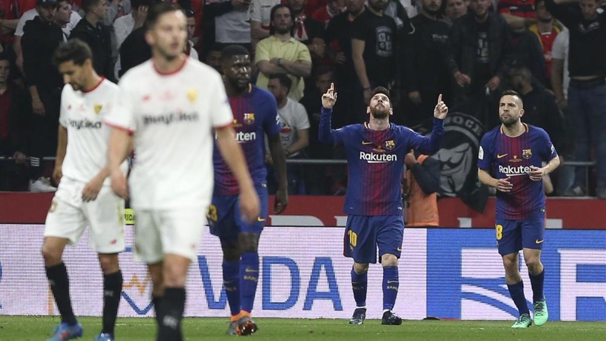Messi celebra un gol en la final de la Copa del Rey