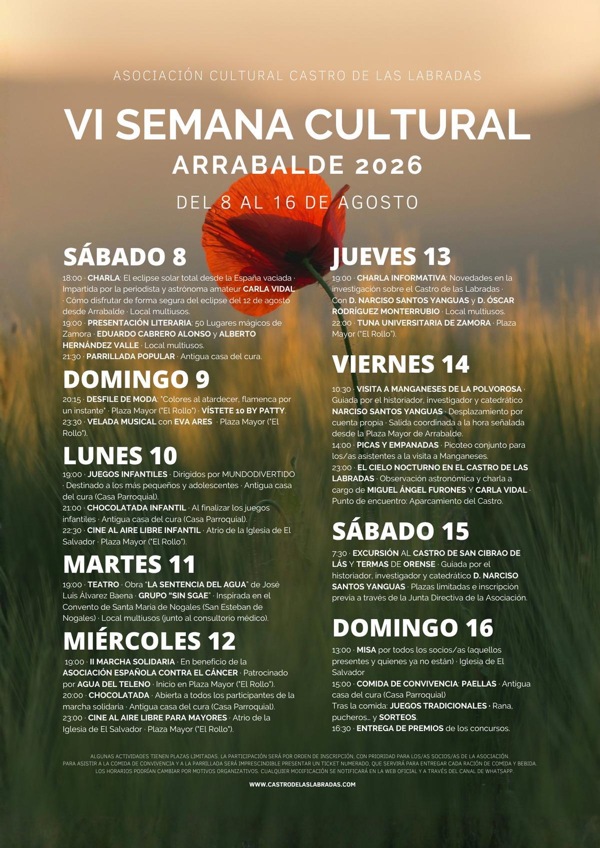 Programa de la Semana Cultural de Arrabalde.