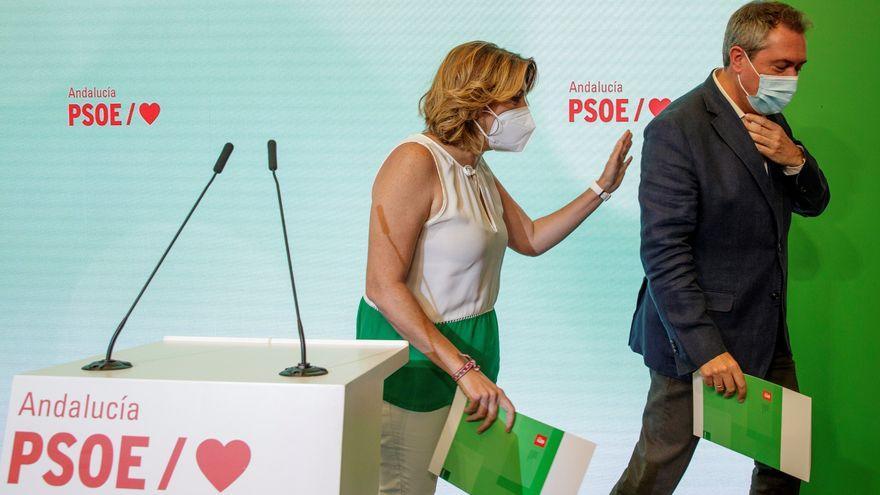 La secretaria general del PSOE-A, Susana Díaz, y el alcalde de Sevilla y ganador de las primarias, Juan Espadas