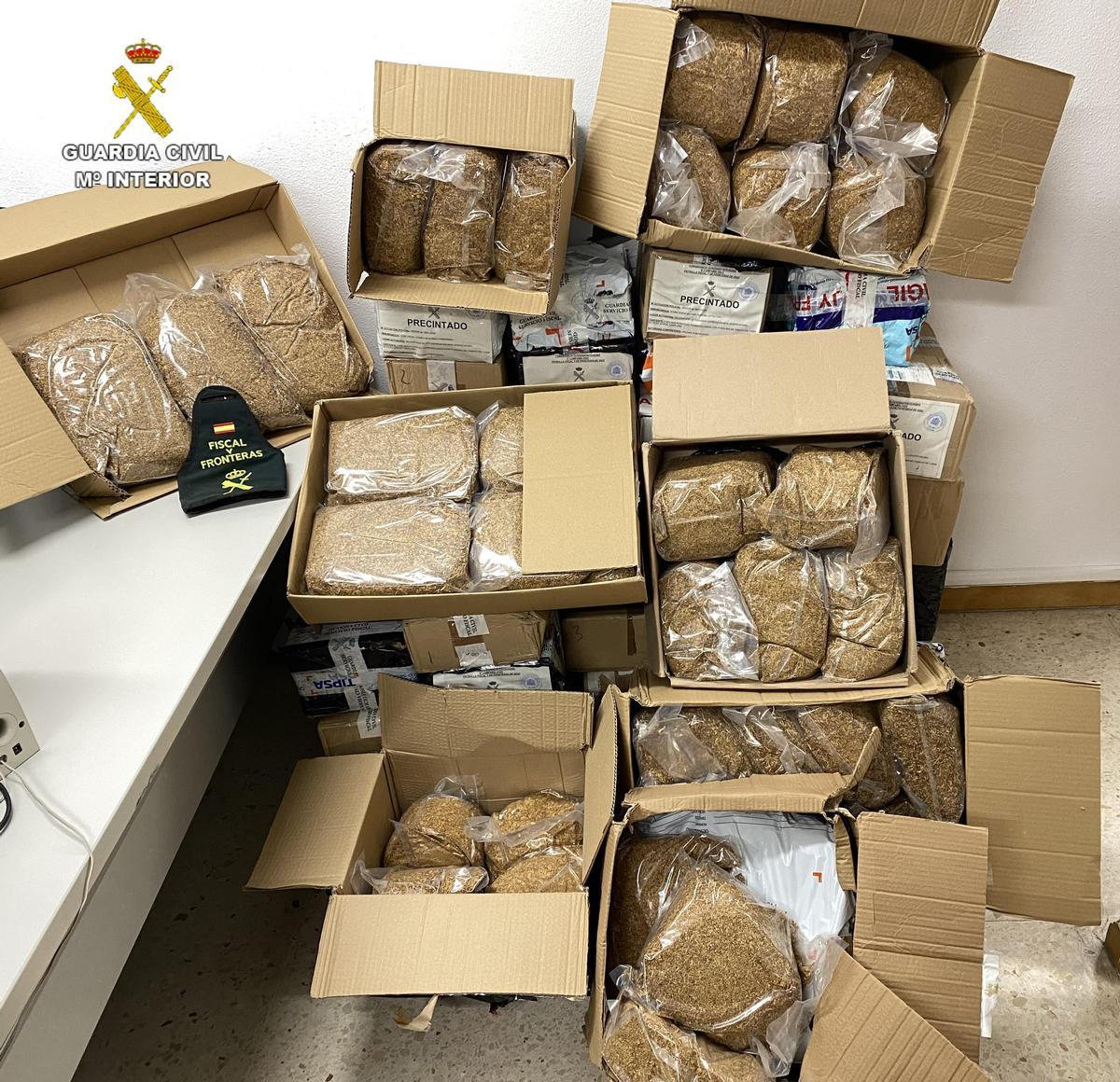 Tabaco de contrabando incautado por la Guardia Civil de Vigo.