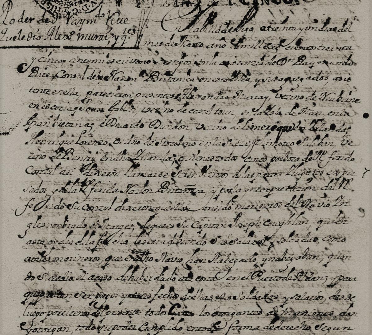 A reclamación de soldos formulada en 1735 pola tripulación do “Atarget” ante o cónsul británico.