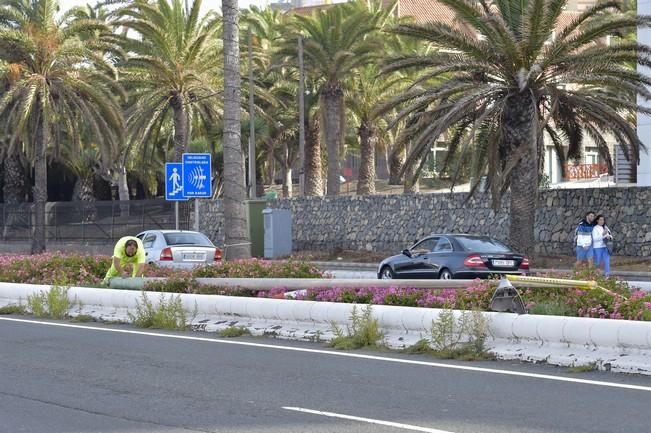 Farola caida sobre un coche en la avenida ...