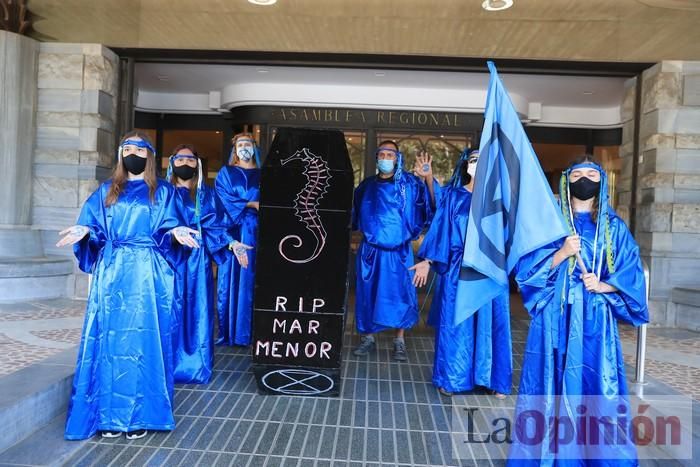 Protesta contra el estado del Mar Menor en la puerta de la Asamblea