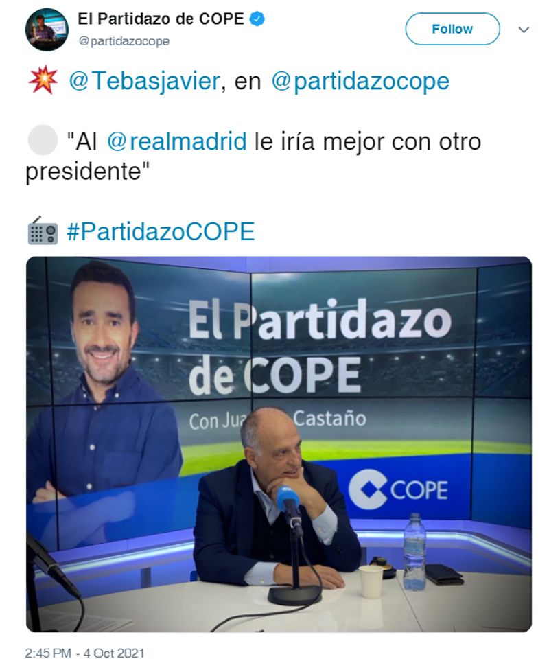 Tuit borrado de El Partidazo de Cope