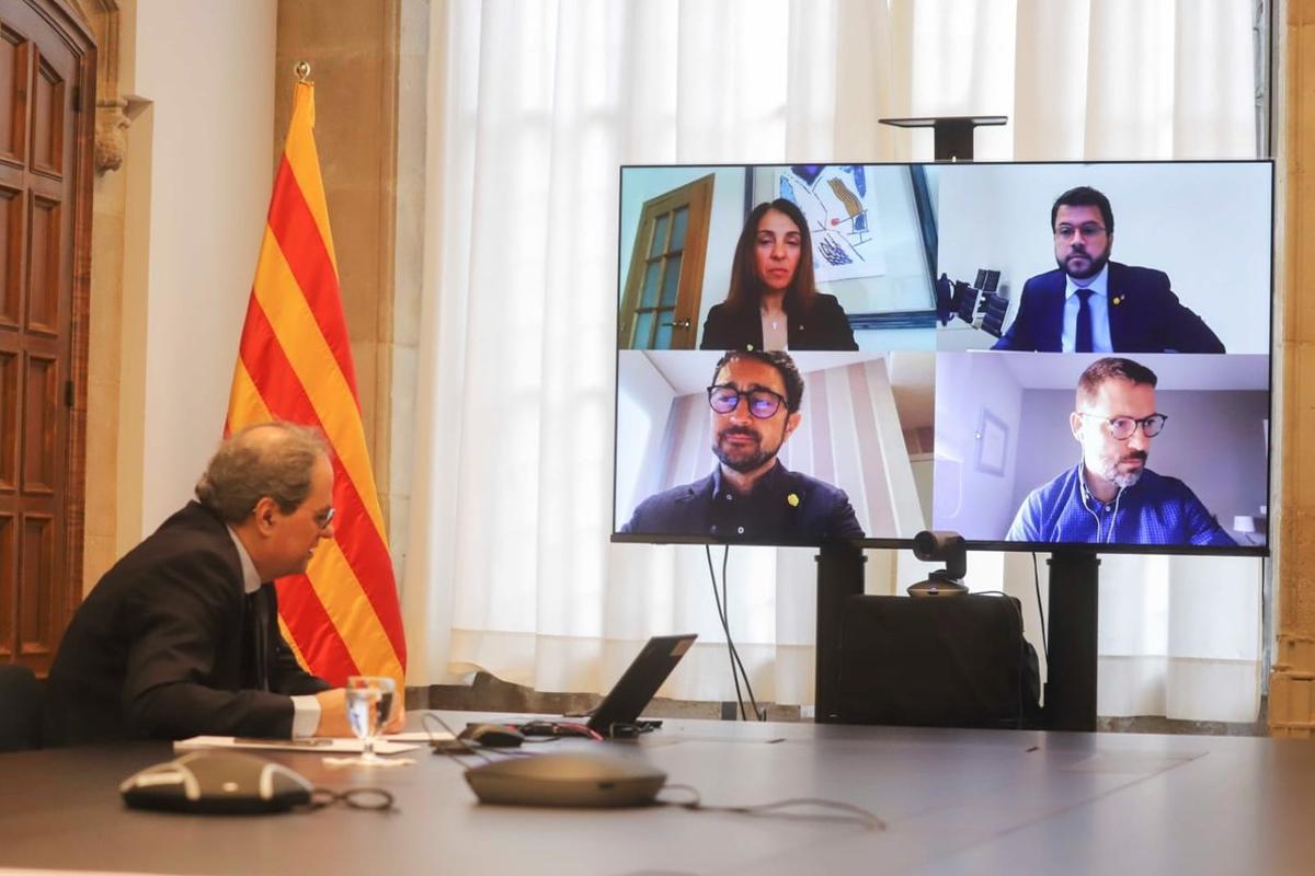 Quim Torra, durante la reunión telemática del Govern.